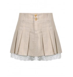 Khaki Lace Pleated Skirts Vintage High Waisted Mini Skirts y2k Prepply Korean Style Short Skirts Women Cosplay Buttom $40.26 ...