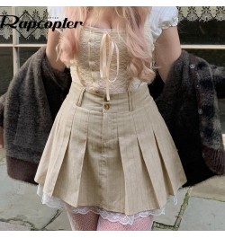 Khaki Lace Pleated Skirts Vintage High Waisted Mini Skirts y2k Prepply Korean Style Short Skirts Women Cosplay Buttom $40.26 ...