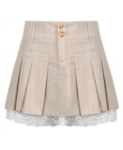 Khaki Lace Pleated Skirts Vintage High Waisted Mini Skirts y2k Prepply Korean Style Short Skirts Women Cosplay Buttom $40.26 ...