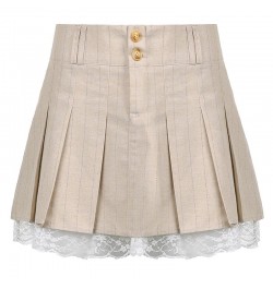 Khaki Lace Pleated Skirts Vintage High Waisted Mini Skirts y2k Prepply Korean Style Short Skirts Women Cosplay Buttom $40.26 ...