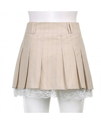 Khaki Lace Pleated Skirts Vintage High Waisted Mini Skirts y2k Prepply Korean Style Short Skirts Women Cosplay Buttom $40.26 ...