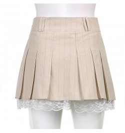 Khaki Lace Pleated Skirts Vintage High Waisted Mini Skirts y2k Prepply Korean Style Short Skirts Women Cosplay Buttom $40.26 ...