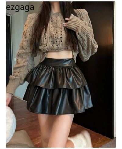 Sexy Skirts Women PU Leather High Waist Solid Autumn Winter Moto Biker Ruffles Puffy Layered Underskirt Ladies Mini Skirt $39...