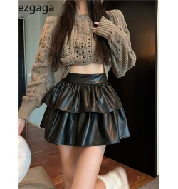 Sexy Skirts Women PU Leather High Waist Solid Autumn Winter Moto Biker Ruffles Puffy Layered Underskirt Ladies Mini Skirt $39...