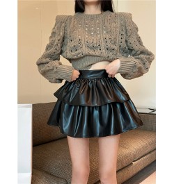 Sexy Skirts Women PU Leather High Waist Solid Autumn Winter Moto Biker Ruffles Puffy Layered Underskirt Ladies Mini Skirt $39...