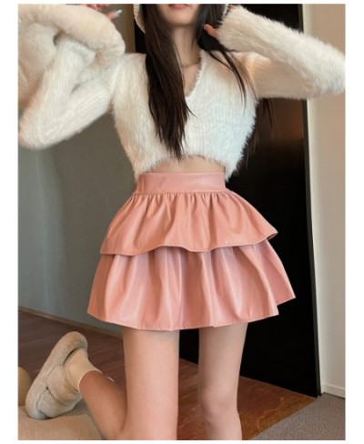 Sexy Skirts Women PU Leather High Waist Solid Autumn Winter Moto Biker Ruffles Puffy Layered Underskirt Ladies Mini Skirt $39...