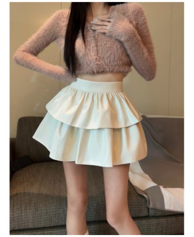 Sexy Skirts Women PU Leather High Waist Solid Autumn Winter Moto Biker Ruffles Puffy Layered Underskirt Ladies Mini Skirt $39...