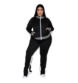 XL-5XL 2022 sport large plus size set women clothing casual zip long sleeve top and pant two piece suit Wholesale dropshoppin...