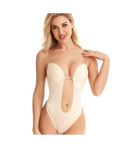 Invisible Shaper Bra Sexy Bodysuit Corset Backless Deep V-Neck U Plunge Thong Waist Trainer Clear Strap Padded Push Up $24.66...