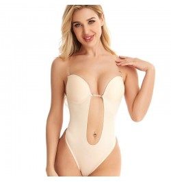 Invisible Shaper Bra Sexy Bodysuit Corset Backless Deep V-Neck U Plunge Thong Waist Trainer Clear Strap Padded Push Up $24.66...