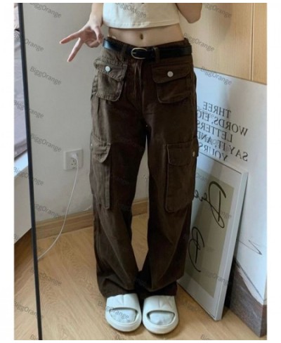 American retro street multi pocket work clothes women jeans large loose high waist straight wide leg loose casual pants $56.2...