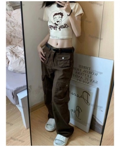 American retro street multi pocket work clothes women jeans large loose high waist straight wide leg loose casual pants $56.2...