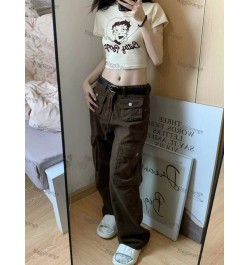 American retro street multi pocket work clothes women jeans large loose high waist straight wide leg loose casual pants $56.2...