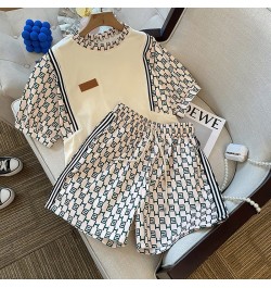 Casual Vintage Suit For Women 2022 Summer Contrast Short-sleeved Shirt Crop Tops + High Waist Wide-leg Shorts Two-piece Sets ...