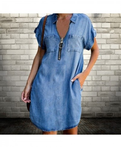 Denim Dress Women Short Sleeve Pockets Zipper Irregular Hem Knee-length Loose Dress Set Summer Dresses for Women 2022 $34.93 ...