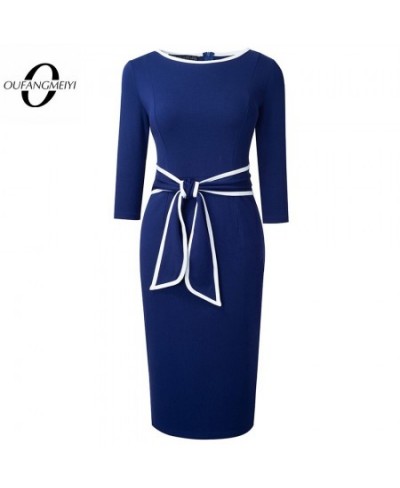 Autumn Women Chic Pure Color Patchwork Dresses Formal Office Elegant Sheath Slim Dress EB756 $51.22 - Dresses