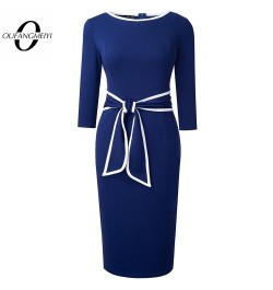 Autumn Women Chic Pure Color Patchwork Dresses Formal Office Elegant Sheath Slim Dress EB756 $51.22 - Dresses