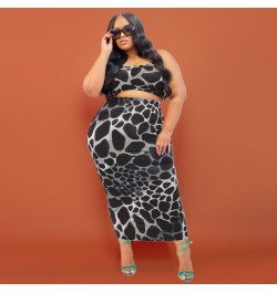 Plus Size Women 5xl Sets Sleeveless Print Tops And Skirts 2022 Summer Fashion Two Piece Set Lady Sexy Bodysuit Clothes $41.29...