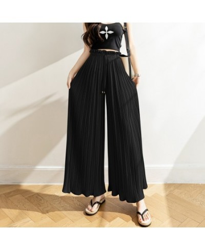 female korean fashion woman Pants casual culottes cool women Pleated wide leg pant sexy Trouser skirt OL women bottoms pants ...