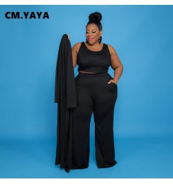 Women Plus Size Tracksuit Solid Full Sleeve Long Coats Crop Tanks Tops Pockets Pants 3 Piece Sets Fashion Outfit Fall $56.93 ...