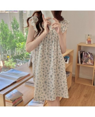 Summer Floral Print Cute Thin Nightgown Sleeveless Home Wear Clothes Dress Square Collar Mini Short Sleepdress Cotton Cloth $...