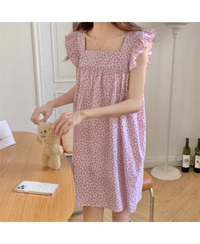 Summer Floral Print Cute Thin Nightgown Sleeveless Home Wear Clothes Dress Square Collar Mini Short Sleepdress Cotton Cloth $...