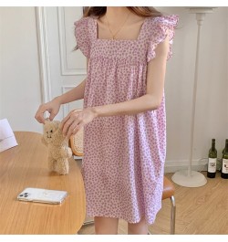 Summer Floral Print Cute Thin Nightgown Sleeveless Home Wear Clothes Dress Square Collar Mini Short Sleepdress Cotton Cloth $...