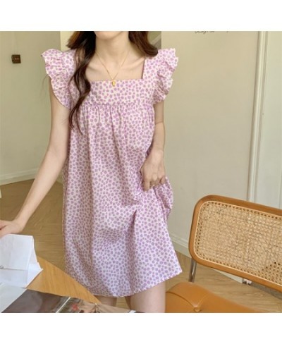 Summer Floral Print Cute Thin Nightgown Sleeveless Home Wear Clothes Dress Square Collar Mini Short Sleepdress Cotton Cloth $...