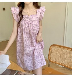 Summer Floral Print Cute Thin Nightgown Sleeveless Home Wear Clothes Dress Square Collar Mini Short Sleepdress Cotton Cloth $...