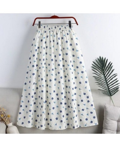 Floral polka dots cotton women's skirt 2022 summer three-dimensional decoration elastic waist A-line mid-calf skirts for wome...