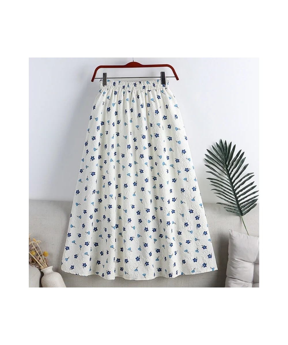 Floral polka dots cotton women's skirt 2022 summer three-dimensional decoration elastic waist A-line mid-calf skirts for wome...