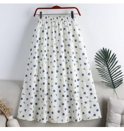 Floral polka dots cotton women's skirt 2022 summer three-dimensional decoration elastic waist A-line mid-calf skirts for wome...