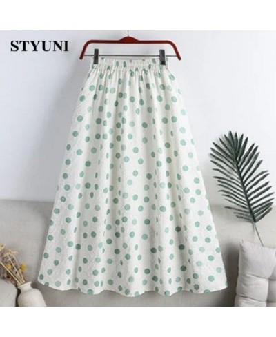 Floral polka dots cotton women's skirt 2022 summer three-dimensional decoration elastic waist A-line mid-calf skirts for wome...