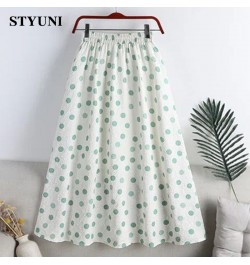 Floral polka dots cotton women's skirt 2022 summer three-dimensional decoration elastic waist A-line mid-calf skirts for wome...