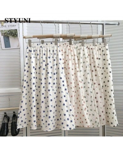 Floral polka dots cotton women's skirt 2022 summer three-dimensional decoration elastic waist A-line mid-calf skirts for wome...