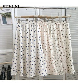 Floral polka dots cotton women's skirt 2022 summer three-dimensional decoration elastic waist A-line mid-calf skirts for wome...