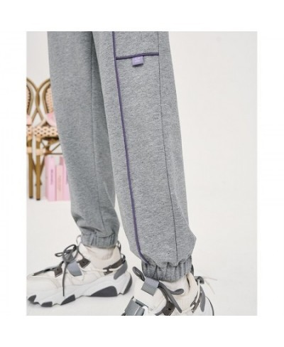 Women Sweatpants 2022 Autumn Elastic Waist Trousers Solid Contrast Color Chic Casual Streetwear Jogger $50.82 - Pants & Capris