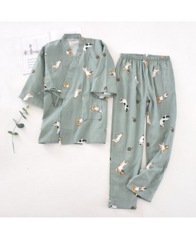 2023 seven-sleeve Japanese-style kimono pajamas set female spring and autumn 100% cotton gauze home clothes cute sweet two-p ...