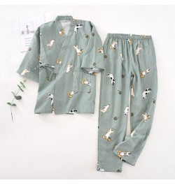 2023 seven-sleeve Japanese-style kimono pajamas set female spring and autumn 100% cotton gauze home clothes cute sweet two-p ...