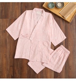 2023 seven-sleeve Japanese-style kimono pajamas set female spring and autumn 100% cotton gauze home clothes cute sweet two-p ...