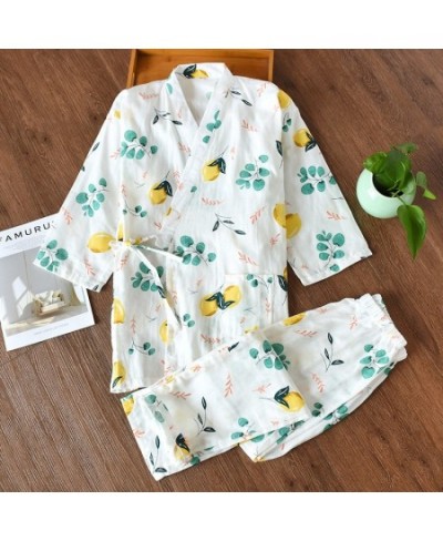 2023 seven-sleeve Japanese-style kimono pajamas set female spring and autumn 100% cotton gauze home clothes cute sweet two-p ...