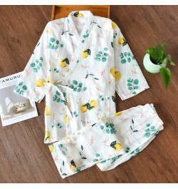 2023 seven-sleeve Japanese-style kimono pajamas set female spring and autumn 100% cotton gauze home clothes cute sweet two-p ...