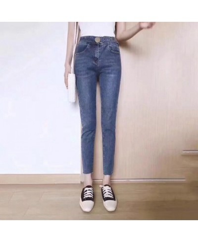 Spring Autumn High Waist Elastic Denim Pants Personality Waist Women's Slim Jeans $47.07 - Jeans