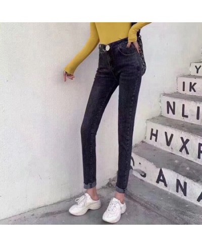 Spring Autumn High Waist Elastic Denim Pants Personality Waist Women's Slim Jeans $47.07 - Jeans