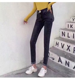 Spring Autumn High Waist Elastic Denim Pants Personality Waist Women's Slim Jeans $47.07 - Jeans