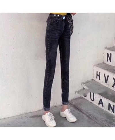 Spring Autumn High Waist Elastic Denim Pants Personality Waist Women's Slim Jeans $47.07 - Jeans