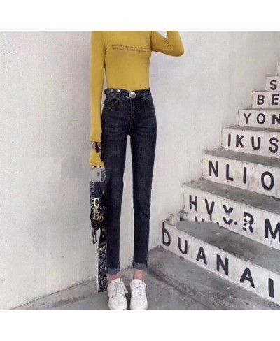 Spring Autumn High Waist Elastic Denim Pants Personality Waist Women's Slim Jeans $47.07 - Jeans