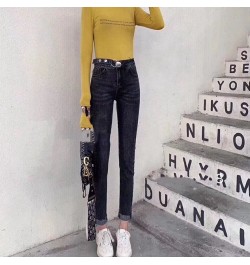 Spring Autumn High Waist Elastic Denim Pants Personality Waist Women's Slim Jeans $47.07 - Jeans