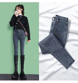 Women's Ankle-length Pencil Denim Pants Spring Fall High Waist Stretch Chic Vaqueros Korean Casual Slim With Pocket Trousers ...