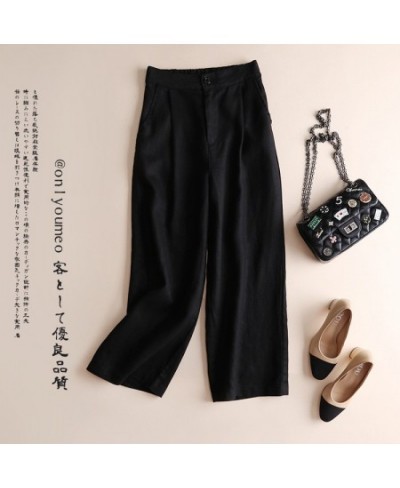 Summer Vintage Women Office Wide Leg Pants Elastic Waist Loose Cotton Linen Trousers Baggy Pants Solid Pantalon Plus Size $29...